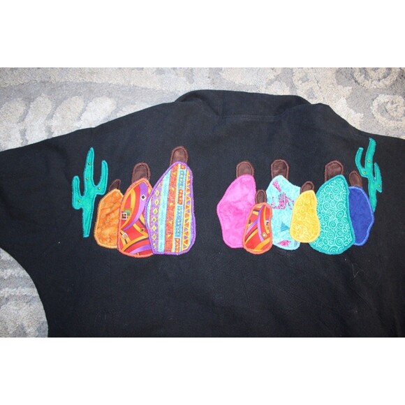 Alfredos Wife Black Cardigan Style Embroidered Western Themed Cactus Whimsical - Picture 5 of 8